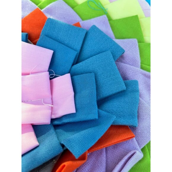 Vintage 1960s Linen Fabric Pleated Rag Accent Oval Rug MOD - Picture 8 of 16